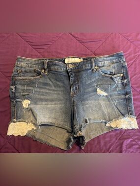 Torrid Distressed Denim Shorts with Lace Detail